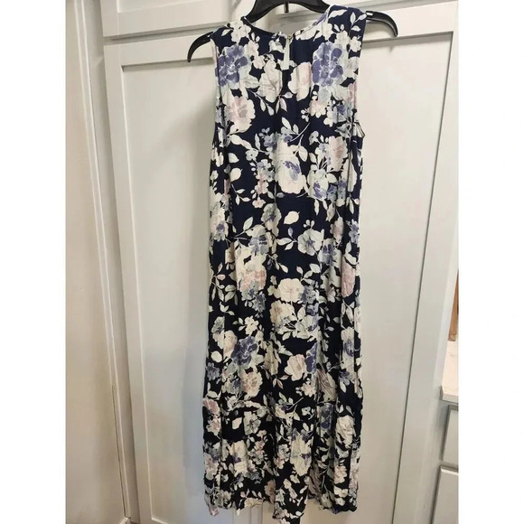 NWT J. Jill Size SP Navy Blue Floral Sleeveless Hi-Low Ruffle Hem Maxi Dress - Picture 3 of 10
